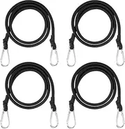 WANGBINGFF 4Pcs Black Bungee Cord with Carabiner, 1m Long, 8mm Thick, High Elastic Rubber