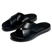Italian Designer Summer Men PU Leather Slippers Slides Indoor Home House Outdoor