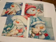 New Set of 4 18” x 18” Christmas Cute Snowman Pillow Covers, Blue/Ivory/Red