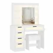 Advwin Dressing Table Stool Set with Mirror 10 LED Bulbs Vanity Desk White