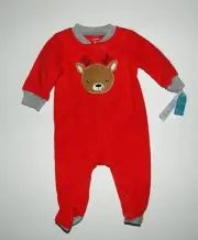 NWT CARTERS boy's 1-pc Micro Fleece Red Reindeer Sleeper PAJAMAS 3 months