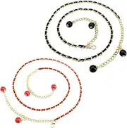 [CTIRCHIU] 2 Pcs Elegant Pearl Waist Chain Belt for Women Fashion Clothing Accessory Black Red Stylish Hook Jewelry for Dresses Casual Occasions