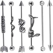 [DEARMAMY] 6Pcs Women Industrial Earrings Stylish Piercing Studs Jewelry for Cartilage Helix and Conch Chic Design for Daily Wear Hypoallergenic