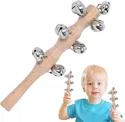 Wooden Jingle Hand Bells, Percussion Shaker Rattle Instrument, Musical Jingle Stick with Wooden Handle, Rhythm Toy for Dancing, Concerts, Stage Performance, Birthday, 1 Piece