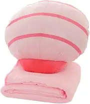 Remeehi 3D Shell Velvet Plush Coral Fleece Throw Pillow and Blanket 2 in 1 (Pink)