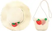 [WRITWAA] Boys and Girls Straw Sun Hat Cross Bag Kit Multi-use Sun Safety for Boys and Girls for Summer Activities Beige