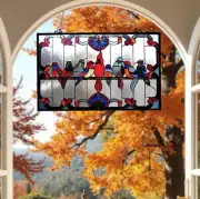 Gathering of Birds Hanging Stained Glass Window Panel Suncatcher 32x20in