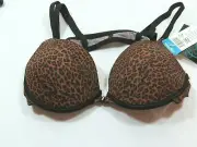 Ladies Brown Leopard Cheetah Print Underwire Padded Bra Size 38B Front Closure