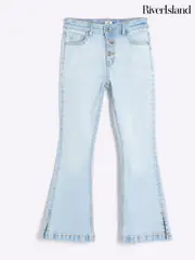 River Island Blue Button Front Flared Jeans (F63387) | $48