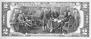 Currency Two Dollar Bill Nthe Back of A US Two Dollar Note Depicting The Signing of The Declaration of Independence at Independence Hall in Philadelphia Pennsylvania On 4 July 1776 Poster Print by (2
