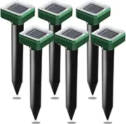 6 PK Solar Mole Repellent Outdoor Ultrasonic Gopher Control Spikes, Groundhog Repeller Snake Rodent Gopher Spikes Chaser Pest (6)