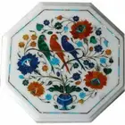 White Marble Coffee Table Top Bird Design Inlay Work Kitchen Side Table for Home