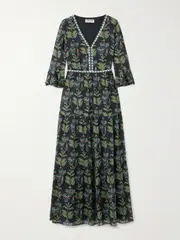 [Emporio Sirenuse] Emporio Sirenuse - Bella Embroidered Printed Cotton-poplin Maxi Dress - Blue - IT40 IT 40 Blue