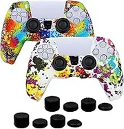 Soft Silicone Skin for DualSense PS5 Controller, 2Pcs Studded Printing Silicone Case for PS5 Controller Skin with Pro Thumb Grips x 8 Anti-Slip Sweat-Proof PS5 Controller (Camouflage White)