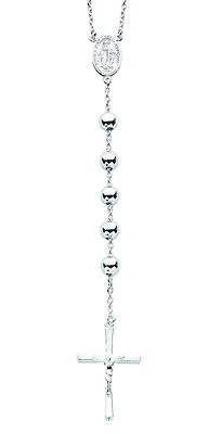 Rosary Beads Solid Sterling Silver Necklace 28 " Heavy Weight Full Hallmark