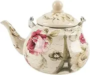Cabilock Household Enamel Water Kettle Wear Resistant Teakettle for Induction Electric Gas Stoves Elegant Floral Design for Tea Brewing Relaxation