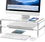 Clear Acrylic Monitor Stand Riser 2 Tier 5.5 Inches High Clear Computer Desk ...