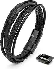 [SERASAR] | Premium Bracelet for Men in Genuine Black & Brown Leather | Magnetic Stainless Steel Clasp | Jewelry Box Included | Great Gift Idea