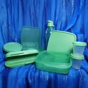 Tupperware Lunch Set Lunch-it Snacks Sandwich Keeper Water Bottle Green Set NEW