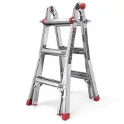 [US Driect]Ecomax Folding Ladder, 13 ft Aluminum Extension Ladder, 300 lbs Load Capacity, Portable Telescoping Ladder wi