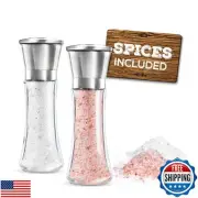 Prefilled Salt and Pepper Grinder Two Piece Set - Includes White Rock Salt an