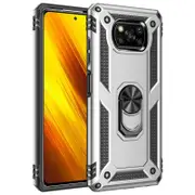 2PCS Shockproof Armor Case For Xiaomi POCO M3 Metal Ring Holder Cover For Xiaomi POCO M3 - Silver POCO M3