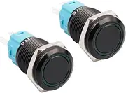 Yakamoz 2Pcs 16mm Waterproof Latching Push Button Switches, 12V Self-Locking Button On Off with Sockets Green LED Wiring Harness for Automotive, Marine, Industrial Machinery and DIY.