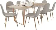 9pc Dining Furniture Package Industrial Dining Table and Corduroy Chairs Set (Grey)