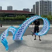 Dragon Poi Dragon Poi Kite Blue Scale, Outdoor Traditional Sports Dragon Dance Ribbon for Fitness, 20, 26, 33 Ft Long Dragon Streamer with Dragon Head