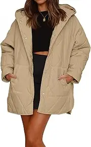 [URMOSS] Long Jackets for Women Lightweight Warm Winter Coats for Women Diamond Quilted Hooded Puffer Jacket with Pockets