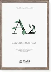 [TONES FRAME DESIGN] A2 Frame Dark Oak Wood Picture Frame 41.9 x 59.4 cm, Single Pack Solid Wood Veneer Finish A2 Photo Frames for Wall Art, Posters & Home/Office Decor (Landscape/Portrait)