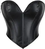 [GHAKKE] Women's Faux Leather Vintage Overbust Corset Side Zip Back Lace Up Bustier Sexy Fishbone Push Up Tube Top Body Shaper (Color : Black, Size : XX-Large)