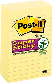 Post-It Lined Super Sticky Notes Canary Yellow 101 x 152mm 5-Pack