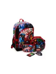 4 Pc Marvel Universe 17" Laptop Backpack Bookbag Lunch Tote Pouch ID Lanyard