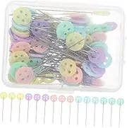 Beatifufu 100pcs Decorative Button Design Sewing Pins Durable Quilting Pins for Crafting Stitching for Corsages DIY Projects Easy to Use Storage Box Included