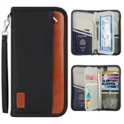 Large Capacity Passport Holder Wallet Travel Passport Bag ID Holder Zipper Closure Removable Wristband RFID Blocking,Black