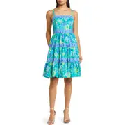 Lilly Pulitzer® Casidee Floral Tiered Cotton Dress in Botanical Green In A Flutter at Nordstrom, Size 00
