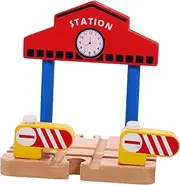 ifundom DIY Track Toys for Kids Wooden Railway Station Platform Toy Train Building Set Simulation Station Platform Model