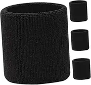 POPETPOP 4pcs Wrist Strap for Sports Running Sweatbands Football Wristbands Absorbent Sweatbands Elastic Wrist Band Basketball Sweatband Basketball Wristbands Polyester Cotton Black