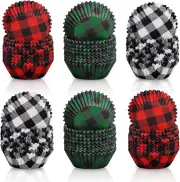 Whaline 600Pcs Cupcake Wrappers 3 Colors Christmas Buffalo Plaid Cupcake Line...