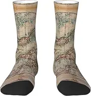 [JEJEA] Old Stained World Map print Socks For Men and Women Men's Moisture Control Crew Socks Gifts For Golf, Hunting, Camping