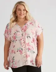 Autograph Top Tunic Shirt Blouse Plus Size 22 Pink Floral Short Sleeve RP$80 NEW