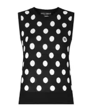 Dolce Gabbana Polka-Dot Inlay Knitted Tank Top IT44,IT42 black and white