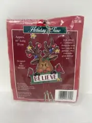 1999 Dimensions Cross Stitch Wind Chime Kit Christmas Holiday "Believe" Reindeer