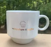 Glazed Ceramic Coffee Mug Mint Green "Rainy Days & Coffee" Fringe Studio 12 oz