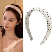 White Polka Dot Padded Headband Silky Satin Headband for Women Non-Slip Thick...