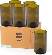 IWAS Upcycled Olive Drinking Glasses | 400 ML | 13.53 OZ | Set of 6 | Sustainable Water Glasses | Environmentally Friendly Dark Brown Glasses For Home