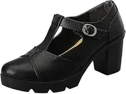 [PPXID] Women's British Style T-Bar Platform Heeled Oxford Shoes Work Shoes