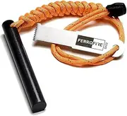 FERROFIRE Super-Duty Heavy-Duty Classic Ferro Rod Fire Starter with 4 Inch Long Flint Ferrocerium Rod Carbon Steel Striker Orange 550 Paracord Lanyard Handle for Camping Emergency Survival
