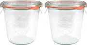 X2 WECK 742 580ml Wide Mouthed Storage Jars Including Glass Lids, Seals & Clamps for Sourdough, Preserving, Canning, Yoghurt, Kimchi, Jam